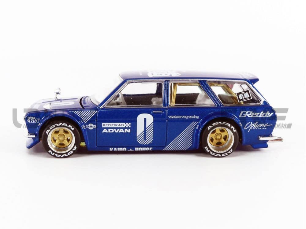 1971 Datsun 510 Blue Metallic by Jun Kaido House Special Diecast Model True Scale Blue Wagon, Right-Hand Drive, (Designed Imai) 1/64 Car, Miniature,