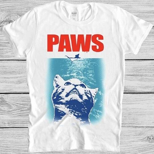 

Paws T Shirt Jaws Cat Kitten Funny Parody Cool Gift Tee M277 XL
