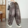 DIMANAF 2026 Autunno Inverno Nuovi Jeans da Donna Taglie Forti Vita Elastica Pantaloni Lunghi Stampa Floreale Larghi Casual Denim Cotone Pantaloni Spessi Vintage Donna