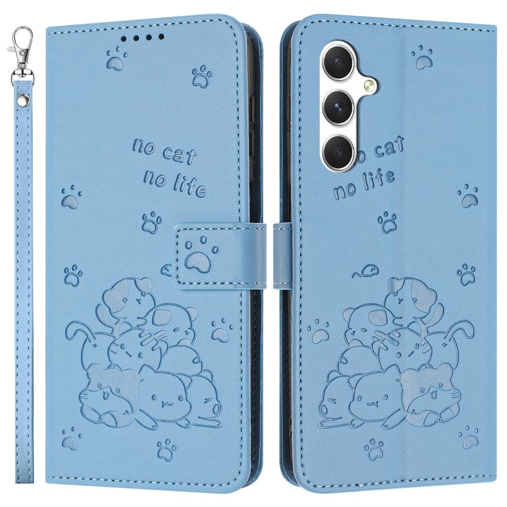 For Samsung Galaxy A55 5G Case with Strap Cats Imprint Leather Wallet Phone Cover