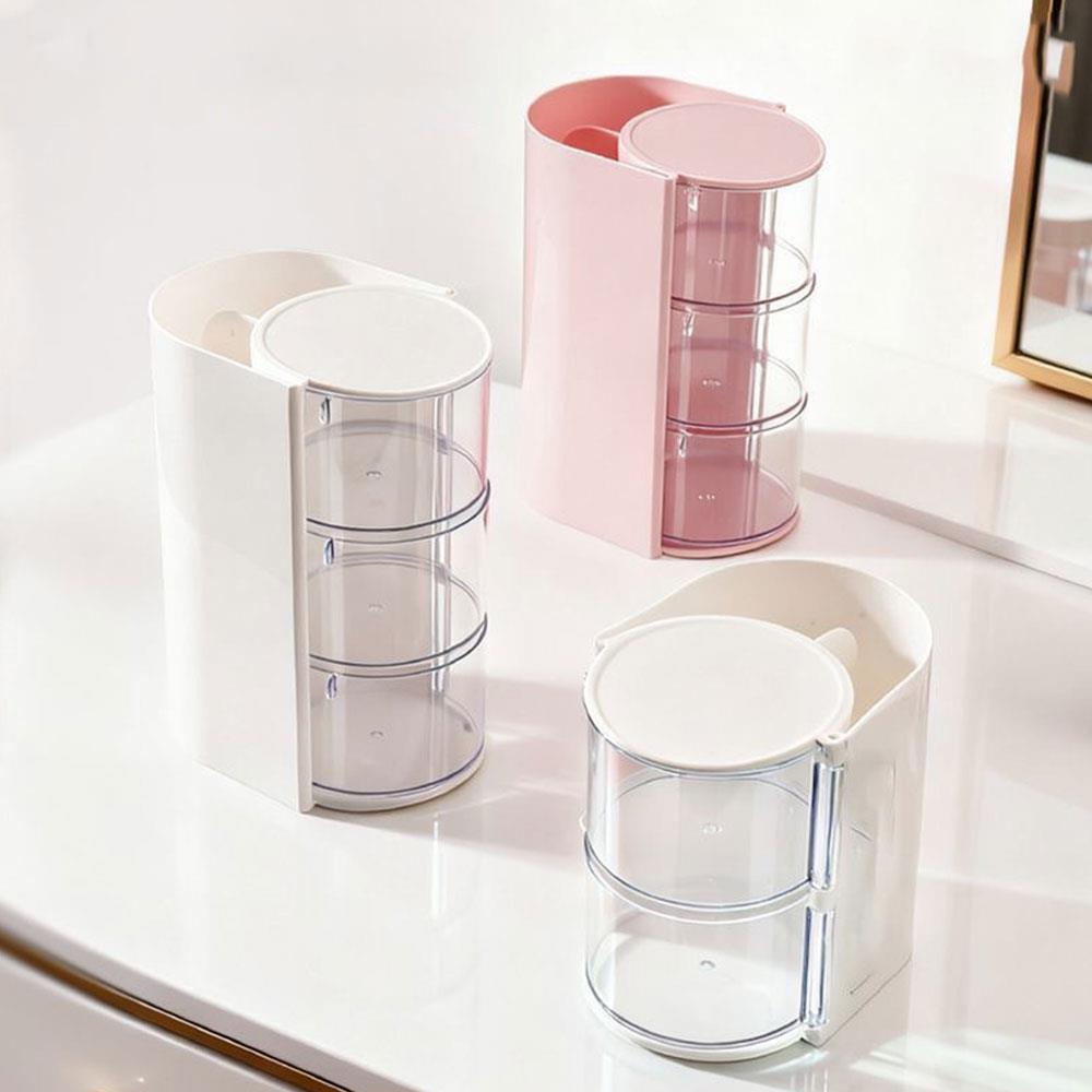 Rotating Dustproof Storage Box Cosmetic Egg Cushion Lipstick Brush Organizer Stand Makeup Brush Holder Desk Jewelry Organizer