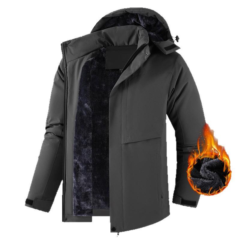 Men's 2025 Fleece-Lined Hooded Cotton Jacket: Windproof, Waterproof, Casual Outerwear