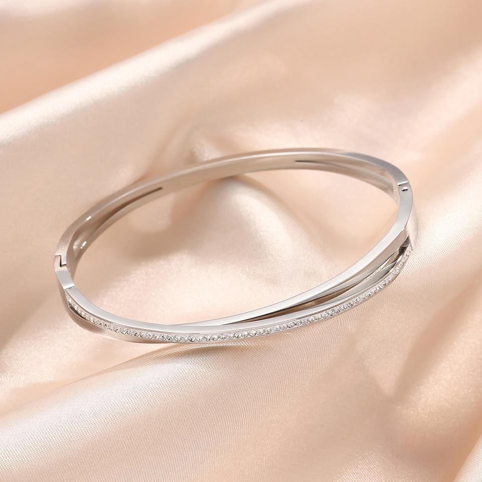 Htpwe Stainless Steel Zirconium Cross Double Layer Bracelet Women's Plated 18k Gold Couple Holiday Gift Bracelet Party Zircon
