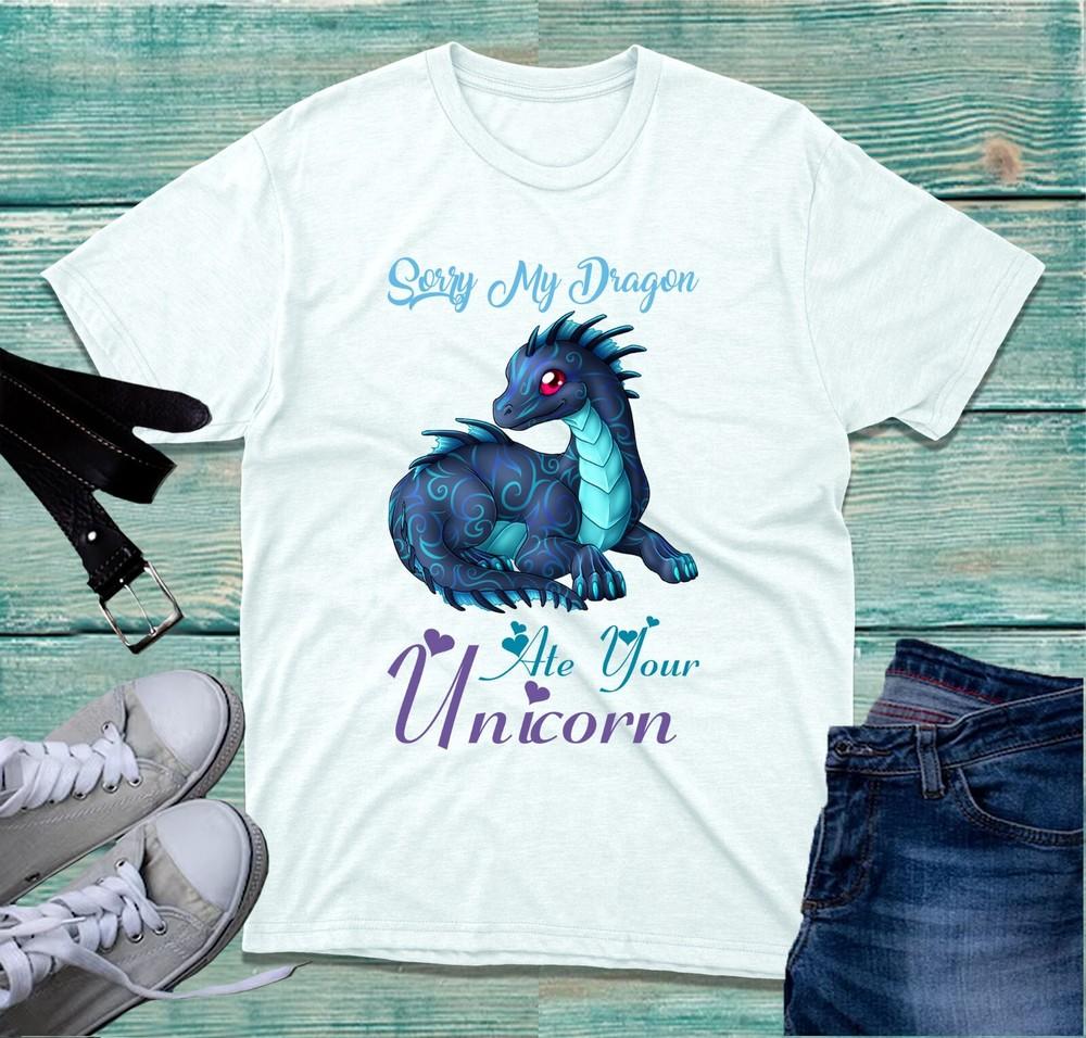 Entschuldigung Mein Drache Hat Dein Einhorn Gefressen T-Shirt Drachenliebhaber Lustiges Einhorn Unisex Oberteil
