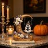Cute Ghost Figurine for Home Halloween Moon Swing Figurine, Reading On with Floral Spooky Fireplace Mantel Accents Pumpkin Accents, Wooden Bookshelf