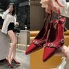 Fashion Temperament Thousand Gold 2025 New Pointed Toe Black High Heels Women's Stiletto Design Niche Patent Leather Strap Sandals
