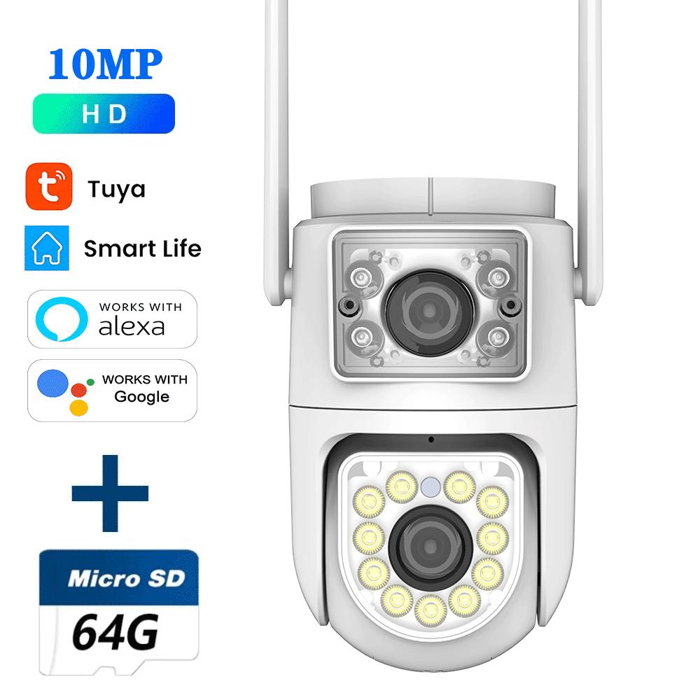 10MP Dual-Lens Wifi Camera Tuya PTZ Outdoor 4K Dual Screen Security Protection IP Cameras Color Night Vision Video Surveillance