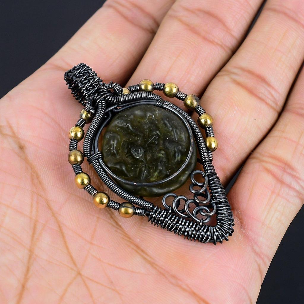 Moldavite Pendant, 999 Copper Wire Wrapped Jewelry, Gemstone Pendant, Gift For Her Handmade Dainty Jewelry