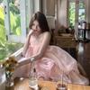 Super fairy gentle pink mesh fluffy tube top dress women's summer new princess style holiday short skirt