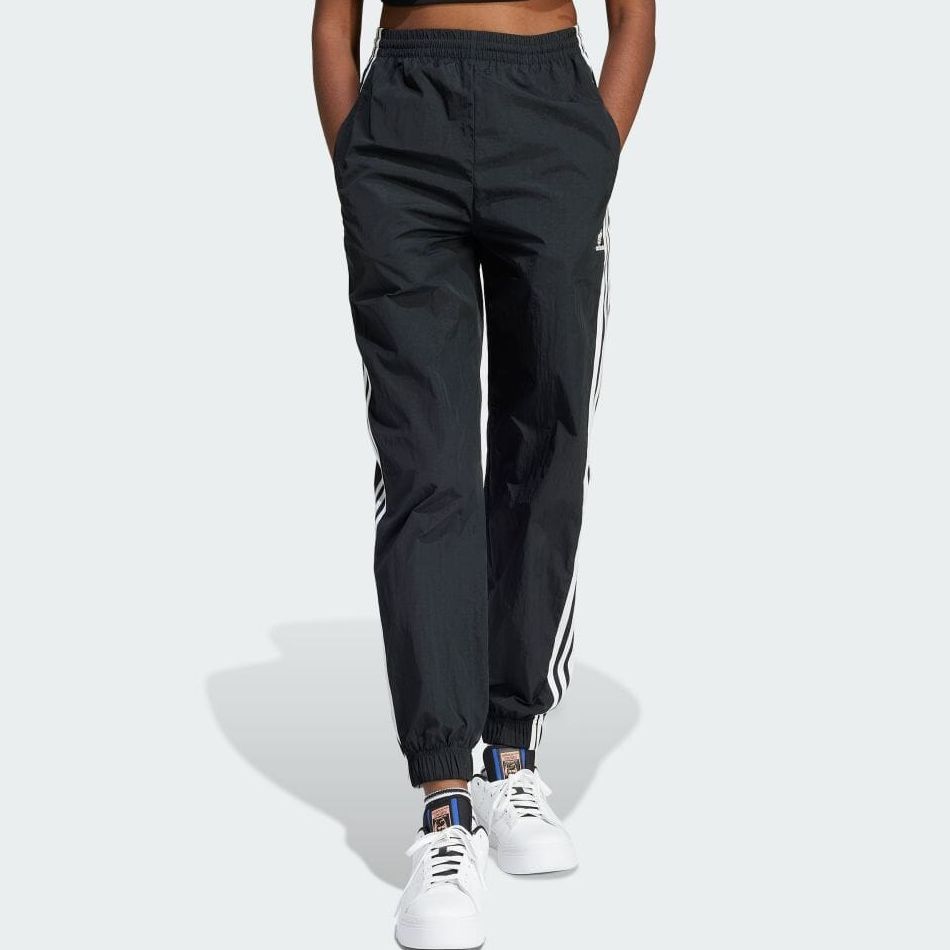 Adidas Originals Three Stripe Logo Print Elastic Waist Cuffed Casual Pants Women Bottoms Black IU2530