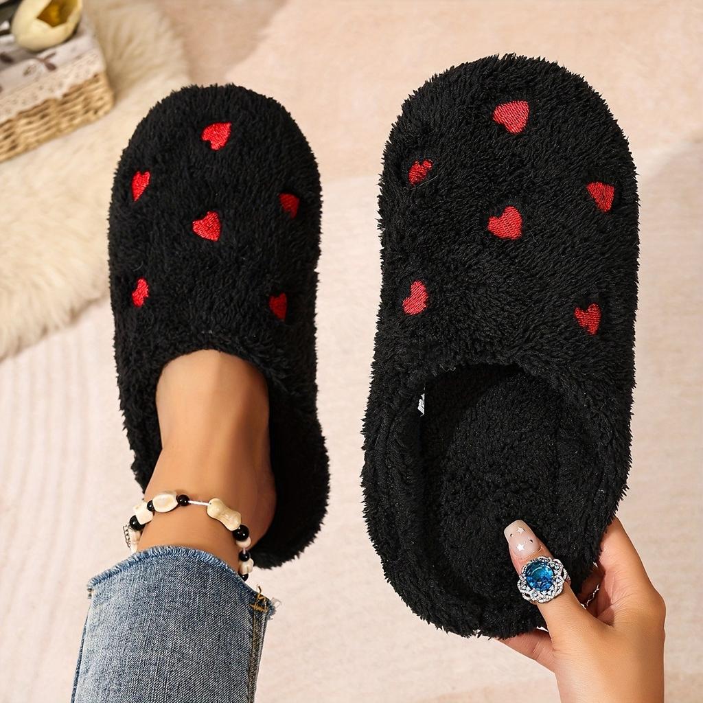 Soft Bottom Embroidered Heart-shaped Warm Slippers - Silent Slippers - Super Soft and Lightweight - Suitable for Use on Floors or Carpets