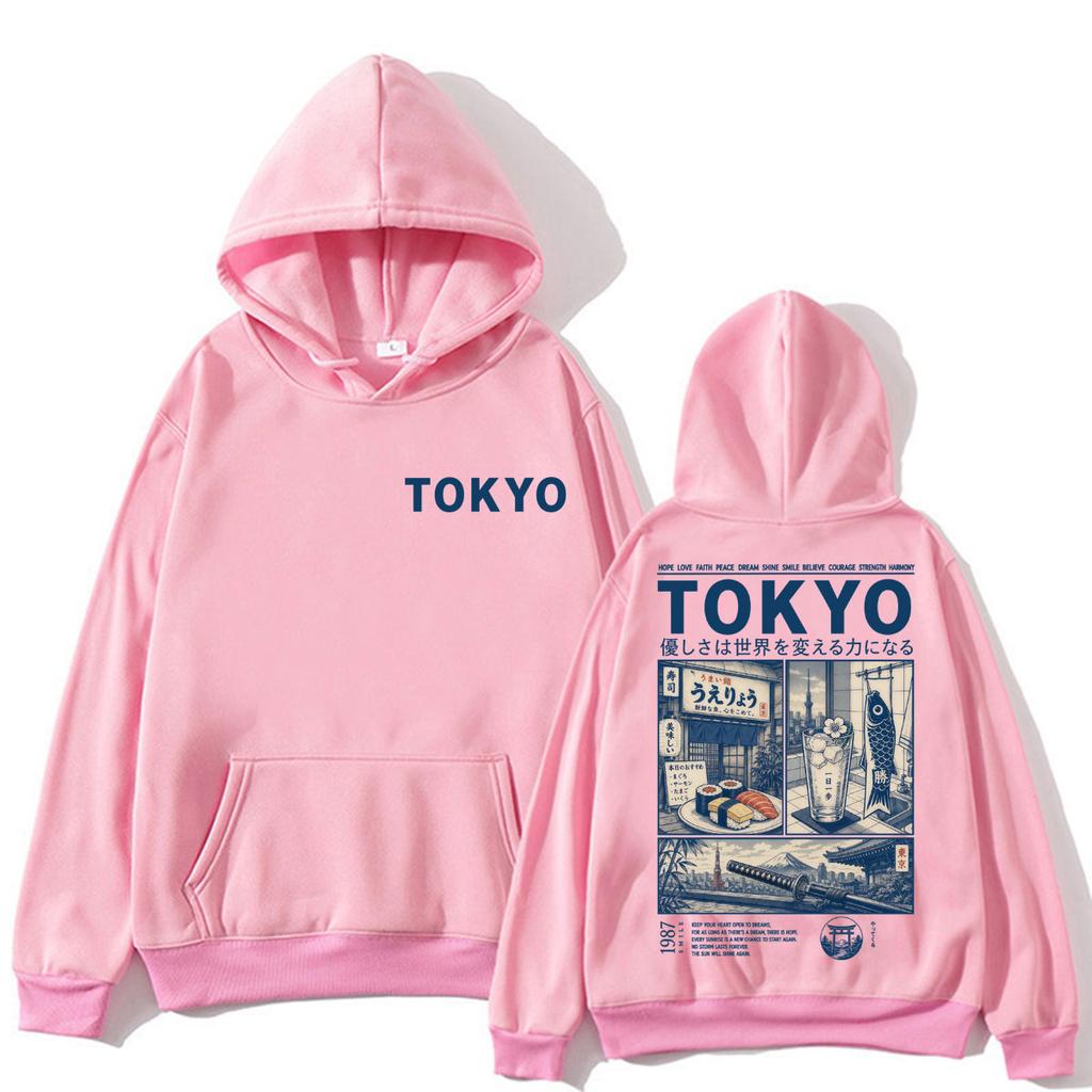 Japanese Style Tokyo Graphic Hoodie Men Women 90s Vintage Fashion Harajuku Sweatshirt Oversized