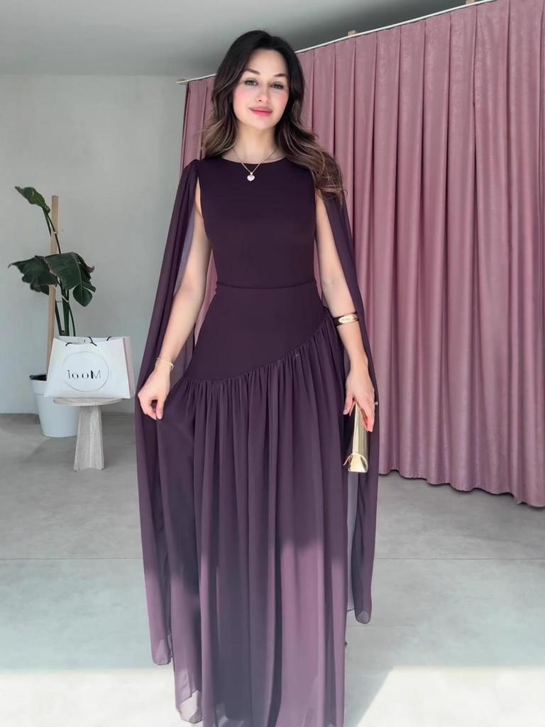 European & American Women's Fashion 2025: Elegant Casual High-Waist Round Neck Long Dress