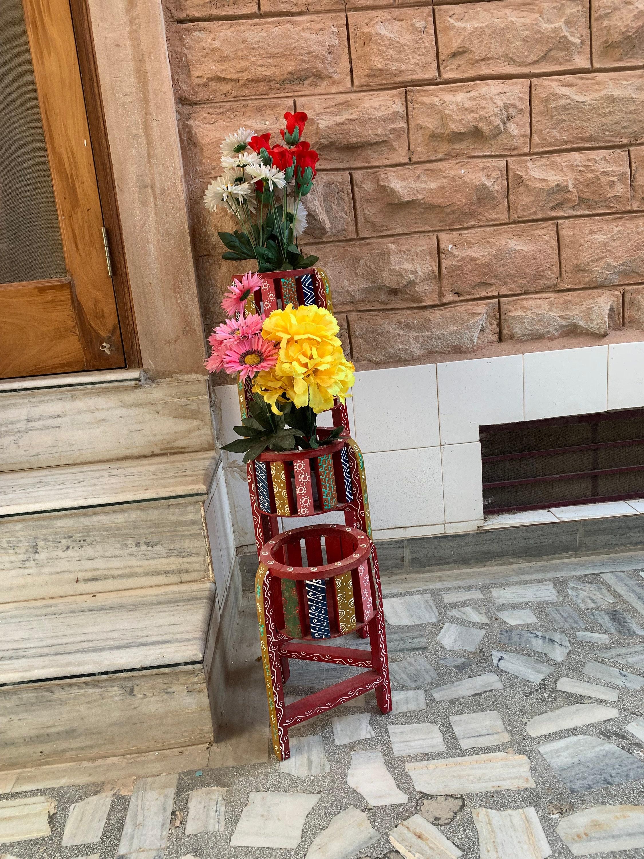 

Embossed Painted Wooden Planter: Colorful Traditional Home Decor 16” X 8” X 24” (l x w x h) різнокольоровий