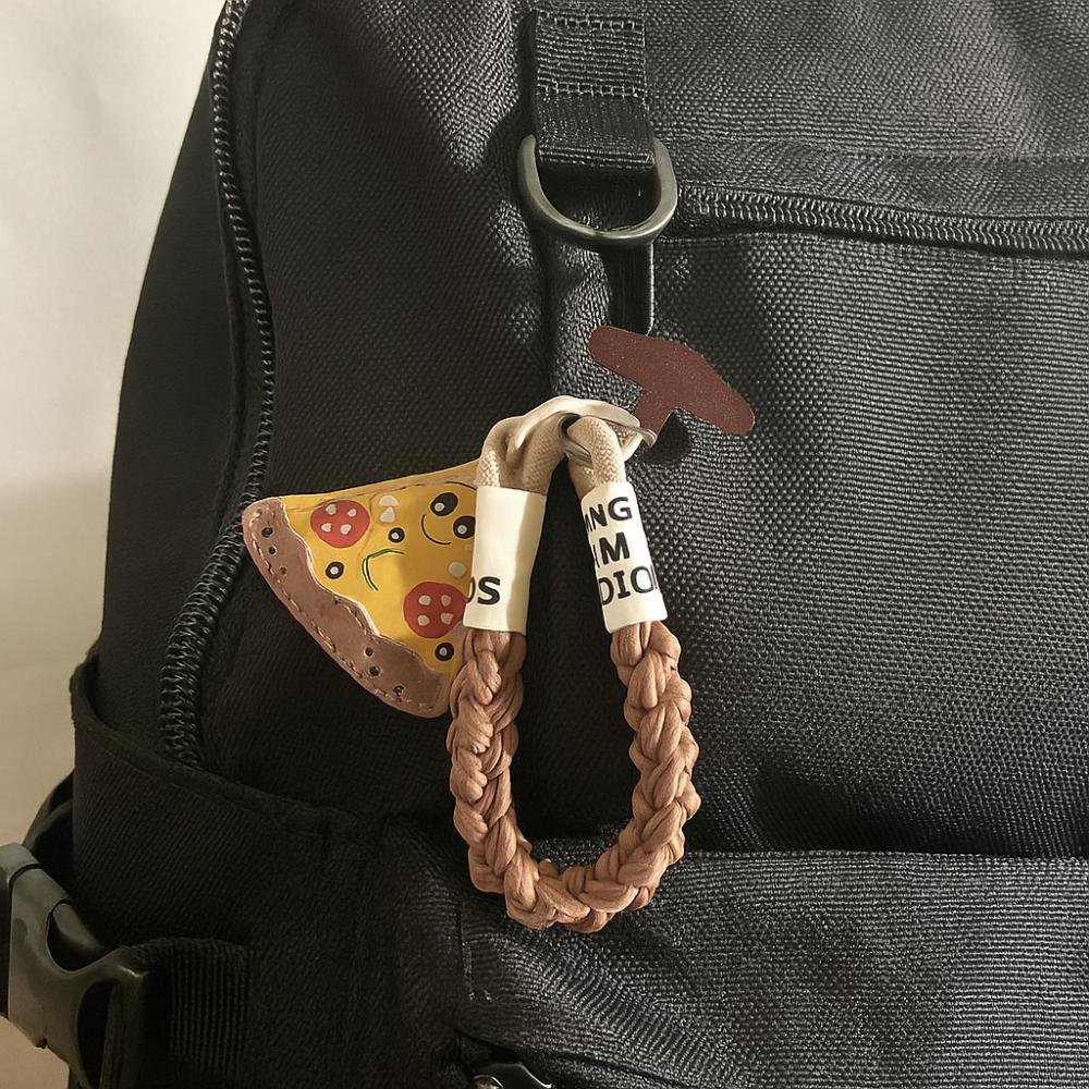 

Safety Chain Leather Pizza Pendant Wrist Strap Hanging Lanyard Keychain Couple синий