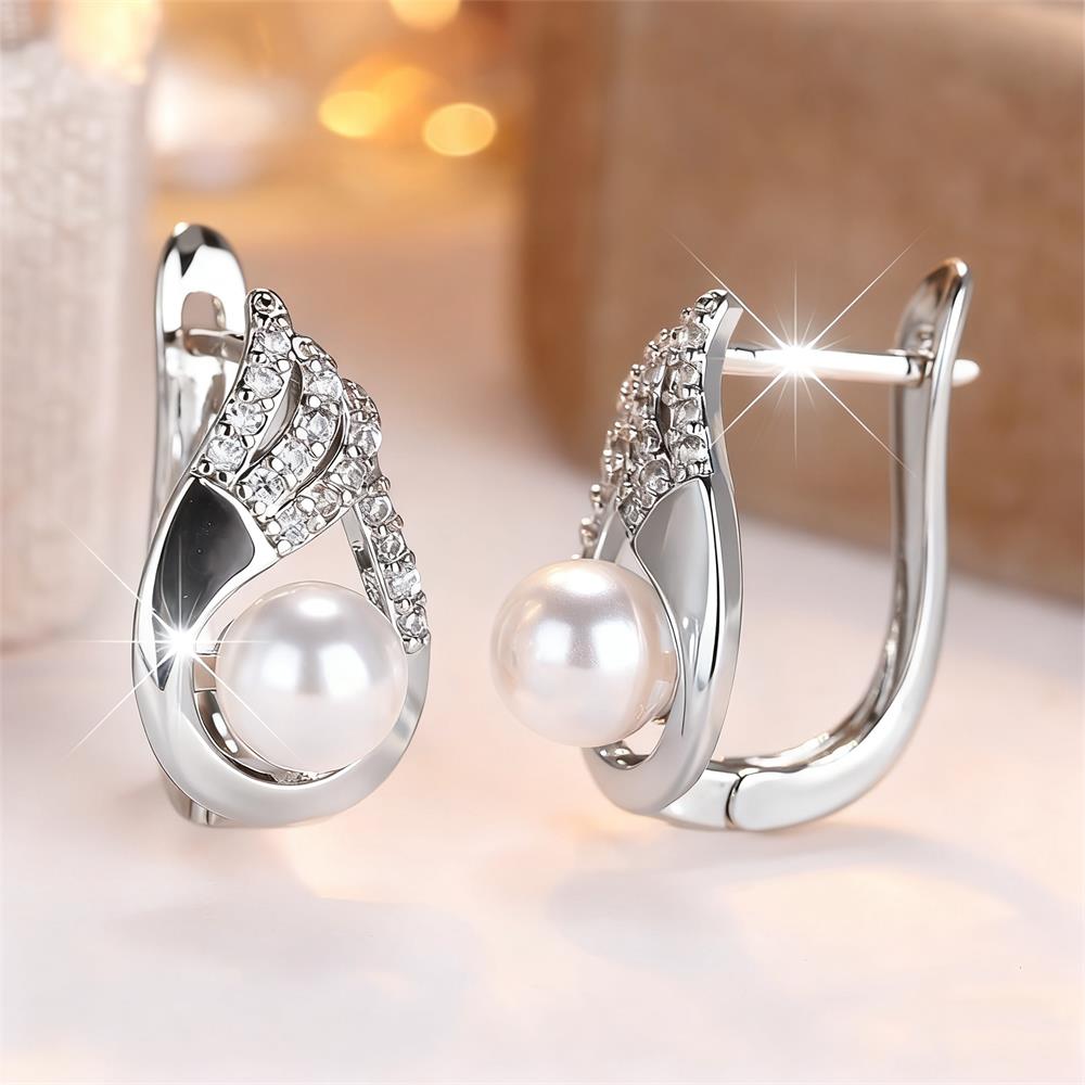 White Zircon Simulated Pearl Cute Angel Wings Hoop Earrings For Women Vintage Gold Silver Color Ear Buckle Wedding Jewelry Gifts