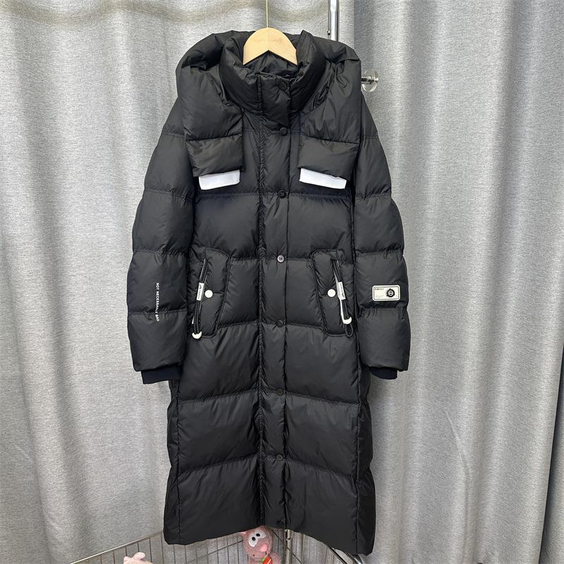White goose down jacket women's long over the knee winter new Northeast extreme cold hooded thickened fashion coat burst