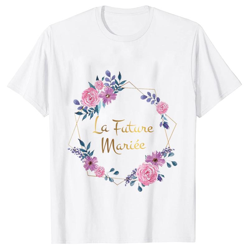 

Future Bride Team T-shirt Wedding Bachelorette EVJF Party Shirts Single Farewell French Unisex’s Floral Wreath Short Sleeve Tees S