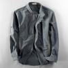 Camicia da uomo tinta unita colletto alla coreana manica lunga spessa monopetto cardigan retro slim fit lunghezza media camicia casual