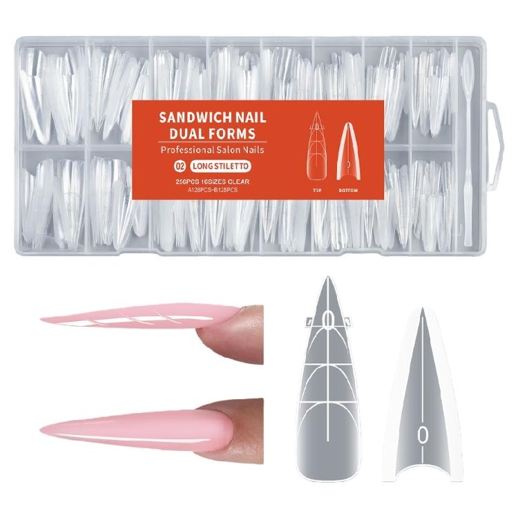 256Pcs Sandwich Plastic Nail Extension Forms Quick Easy No Paper Backing for Salon and Personal Styling