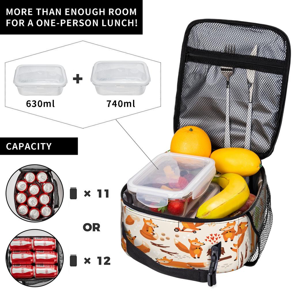 Cute Fox Lunch Bag Portable Insulated Lunch Box Child School Graphic Design Cooler Bag Leisure Oxford Tote Food Bags