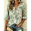 Women's Blue Porcelain Floral Print Tie Neck Blouse, Casual Loose Tops for Spring Summer Daily Wear & Vacation Occasions