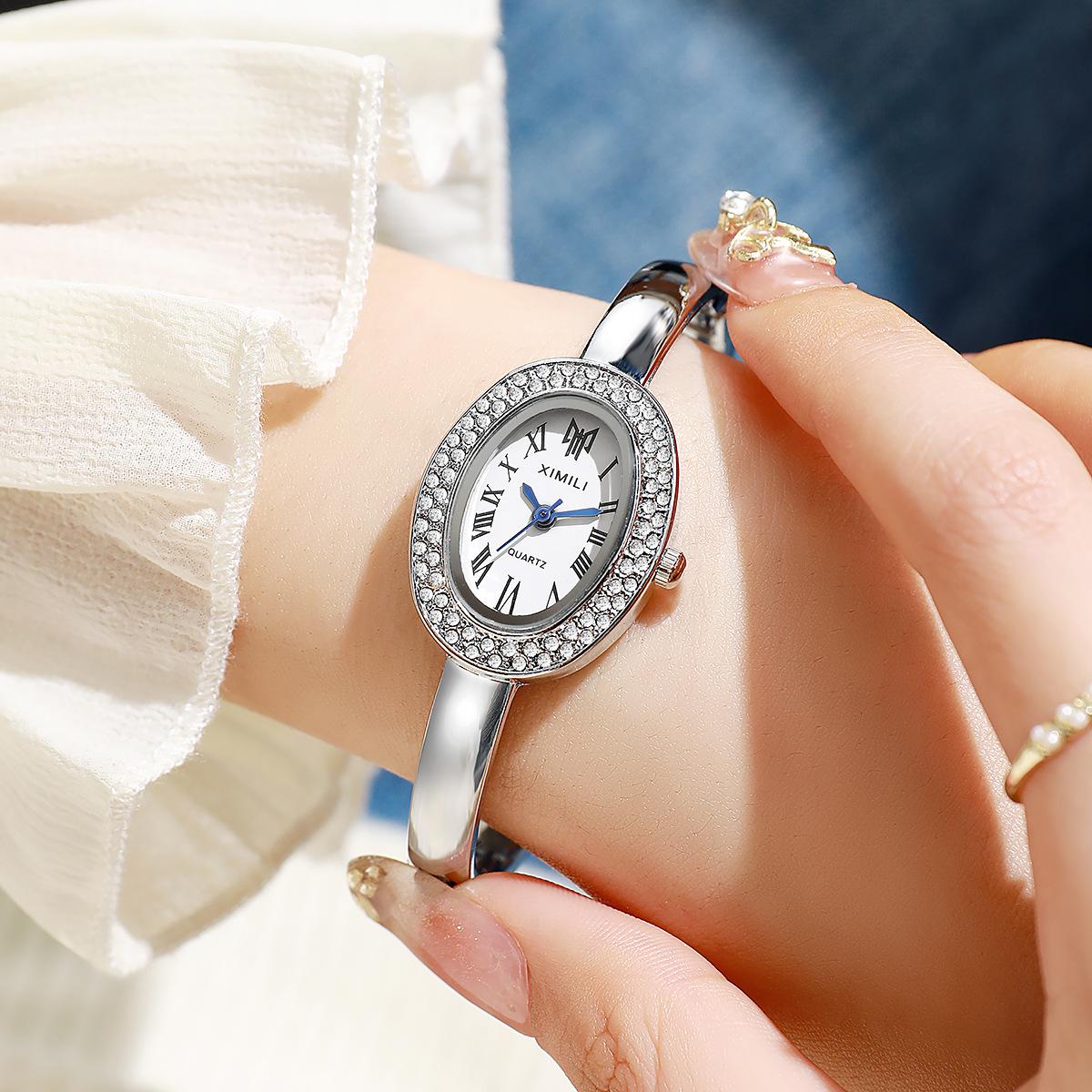 Bath Watch Oval Diamond Women S Watch Niche Light Luxury Roman Scale Bracelet Watch