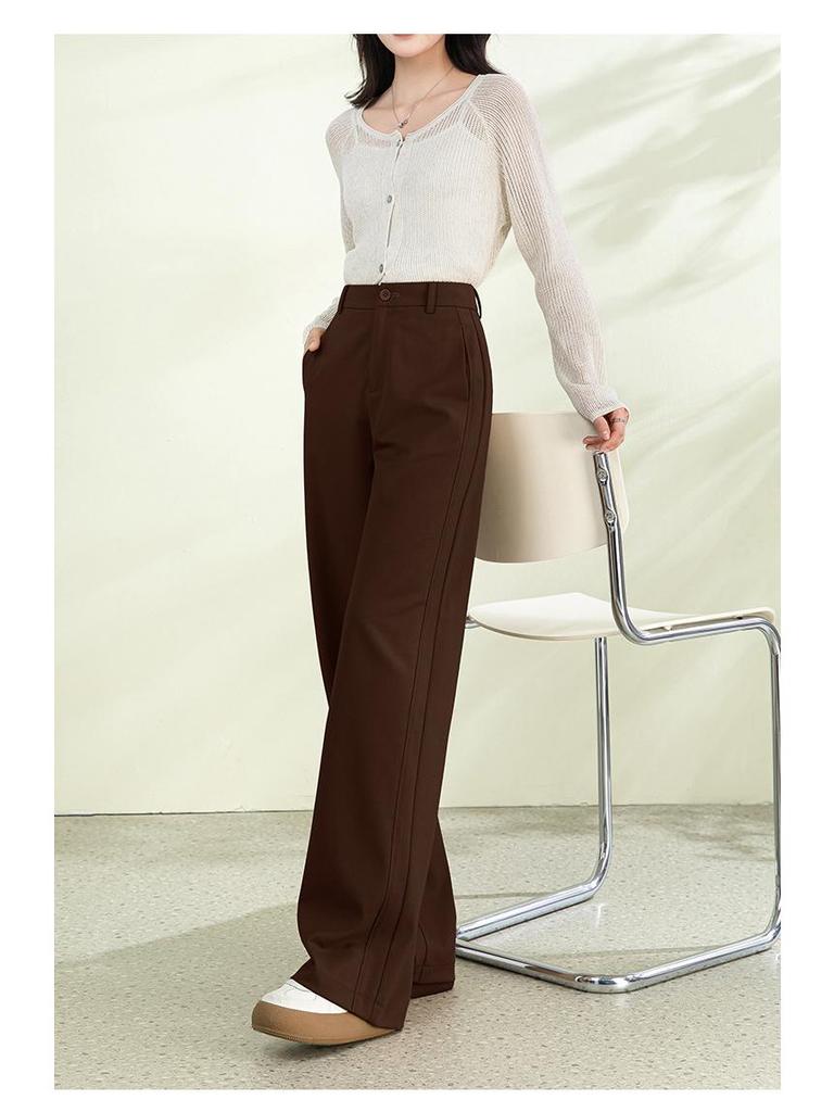 2026 Spring Collection Women's High-Waisted Slim Wide-Leg Pants - Sheep Wool Lyocell Blend, Draped Design, Versatile for Commute