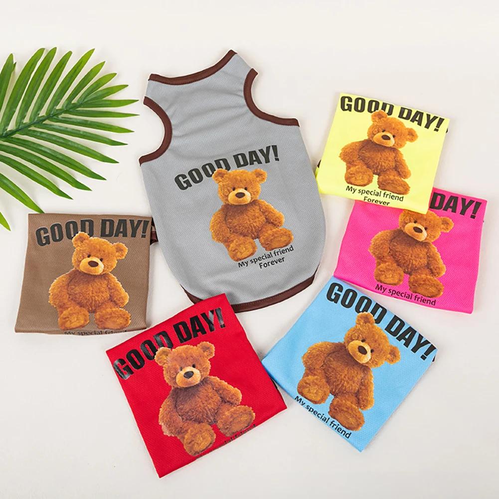 Spring Dog Vest Thin Breathable Puppy Clothes Cute Bear Printed Cat T-shirt Sleeveless Chihuahua Pullover Pet Supplies