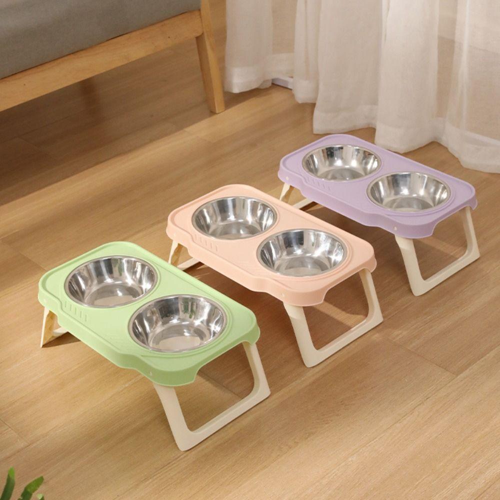 Double Bowls Pet High Footed Bowl Anti-flip Non-Slip Cat Food Water Bowl Multifunction Detachable Elevated Pet Feeder Bowl
