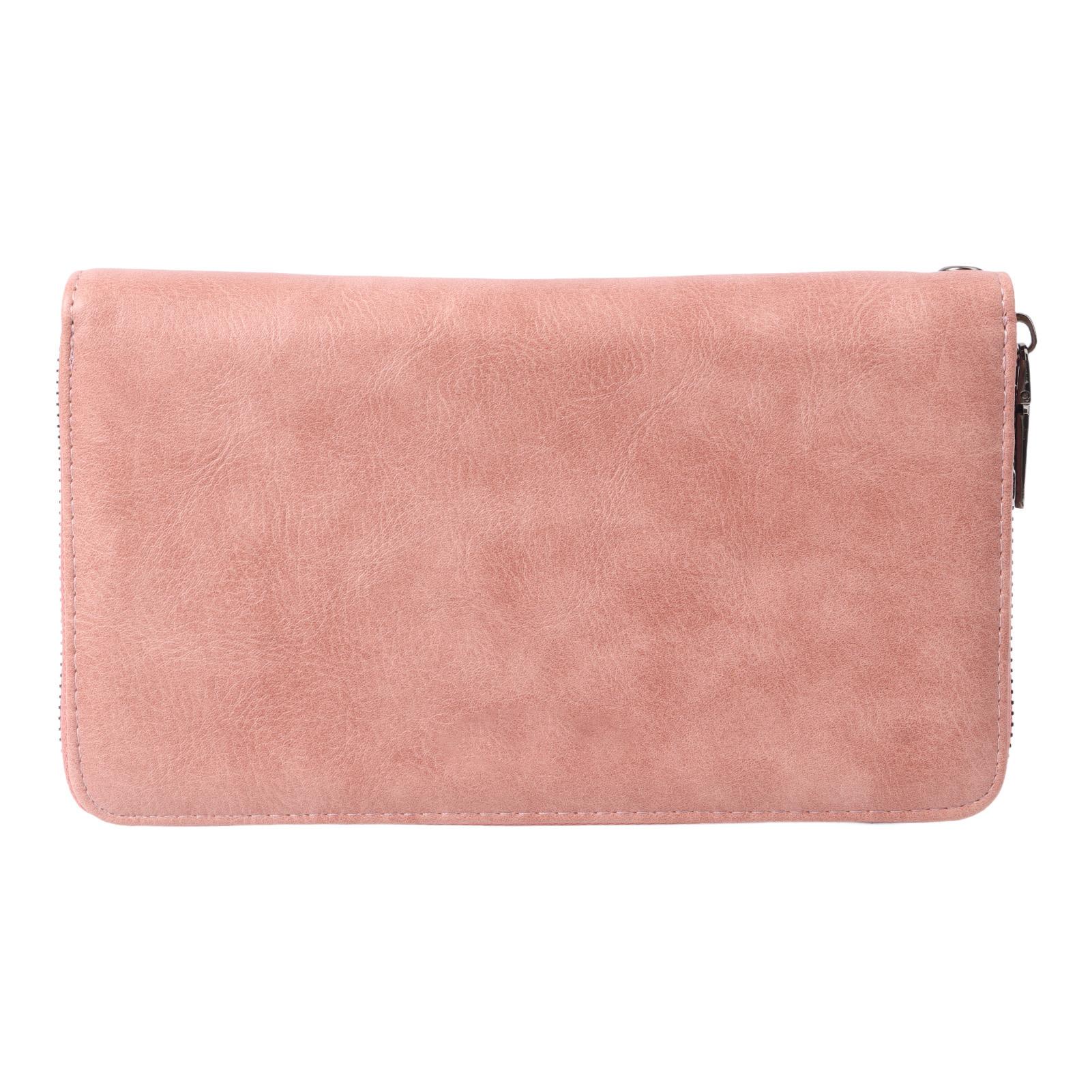 

Long Women Wallet NFC RFID Blocking Purse PU Leather Credit Card Holder with Carrying Strap Pink