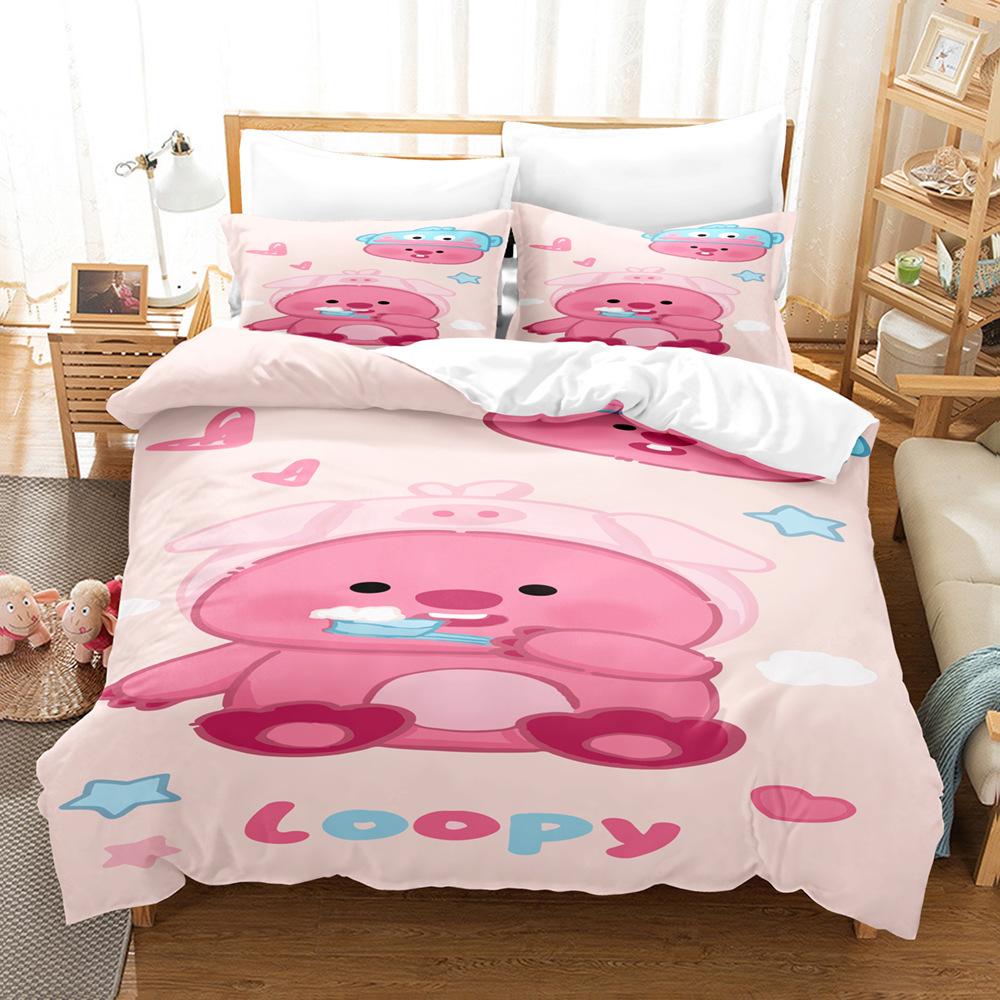 Little Beaver Printed Bedding Kit 3D Digital Three-Piece Grinding Quilt Cover Bedding