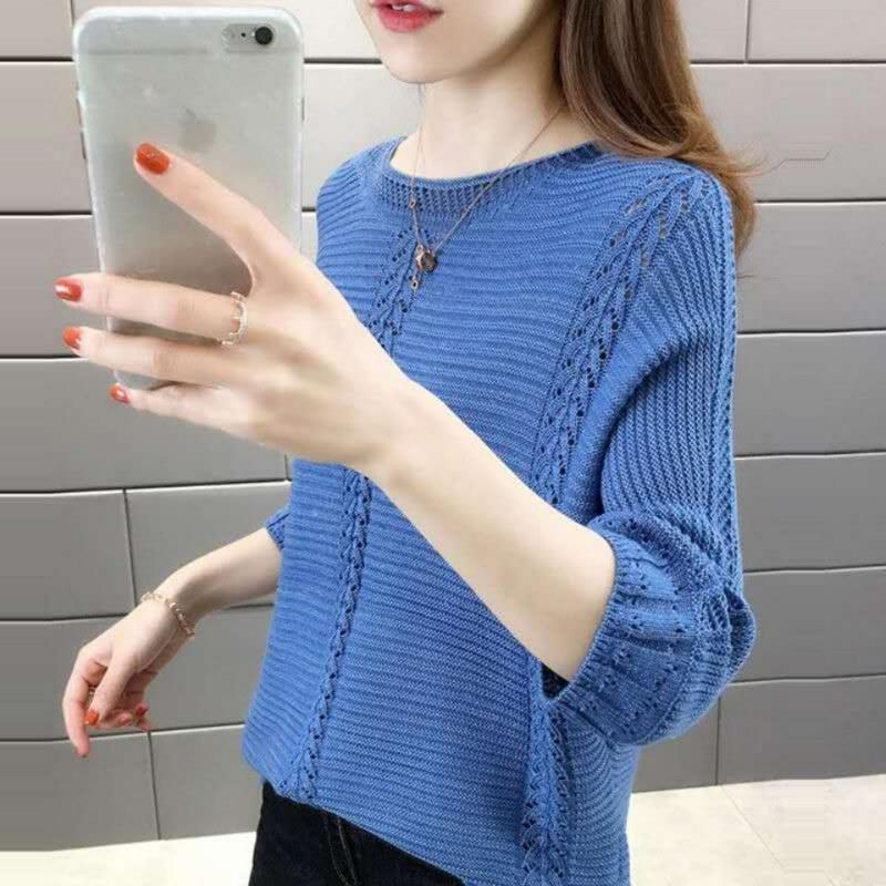 

Модные женские ажурные вязаные свитера весна-лето с коротким рукавом однотонные универсальные жаккардовые свободные повседневные пуловеры топы XXL