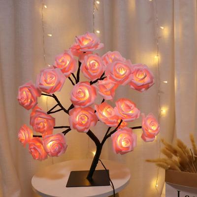 1 buc Lumini Copac Trandafir 24 LED Mufă USB Lampă de Masă Lumină de Noapte Floare Zână Pentru Casă Petrecere Crăciun Nuntă Decor Dormitor Cadou