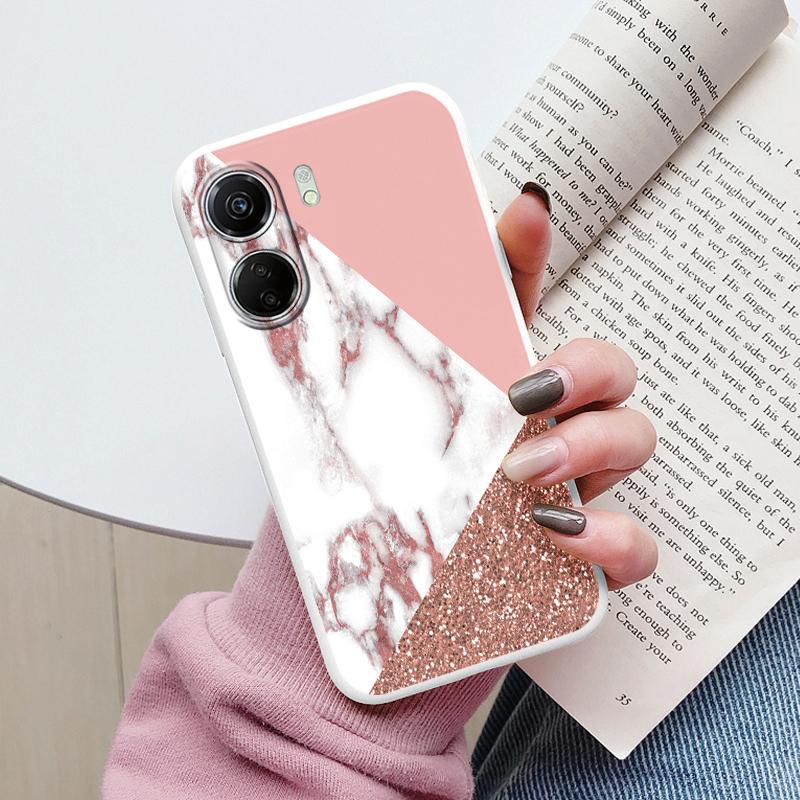 For Redmi 13C Pink Gold Marble Art Fashion Phone Case Soft Silicone Fundas Cover For Redmi13C 13 C Coque Matte Shockproof Bumper