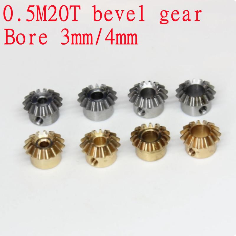 1set 0.5M 1:1 0.5M20T 90 Degree Transmission steel brass Copper bevel Gear 0.5M20T Bore 4mm