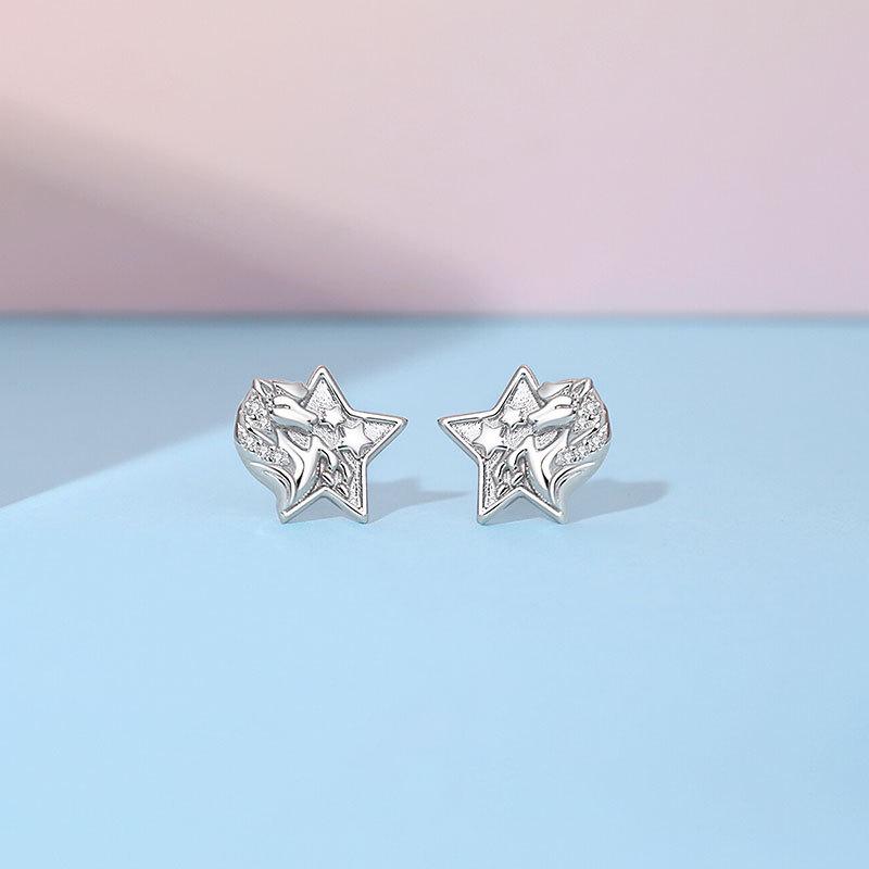 Tichya S925 Sterling Silver Star & Moon Horse Stud Earrings for Women - Niche Design, Versatile, Cute Ear Ornaments 925 Sterling Silver