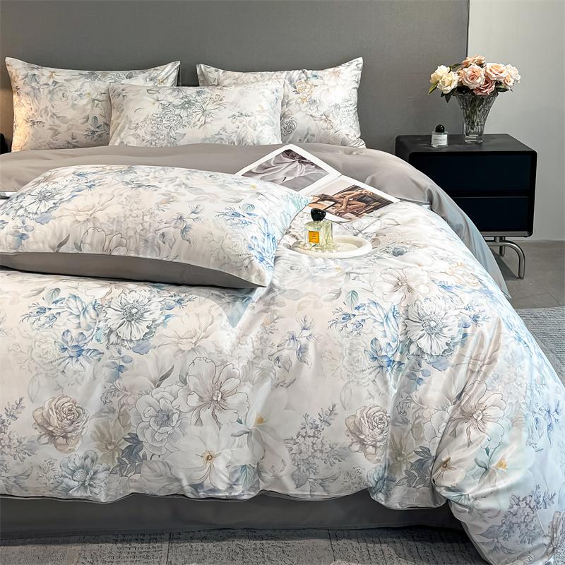 Flower Printed Duvet Cover Set Satin Silk Bed Cover Sets for Summer Queen/King Size Silky Plumones De Cama Coolling Bedding Set