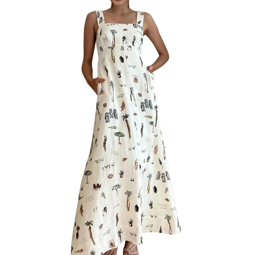Summer Women's Sleeveless Camisole Sexy Printed Oversized Dress