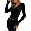 Women'S Spring/Summer New V-Neck Slimming Short Knitted Long Sleeve T-Sleeve Top Winter Versatile