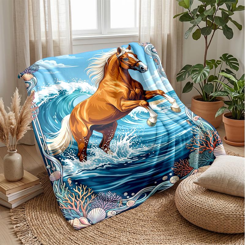 Ocean Horse Adventure 1 Theme blanket Lightweight Warm Flannel Blanket Decorative Throw Blanket for Home Decoration