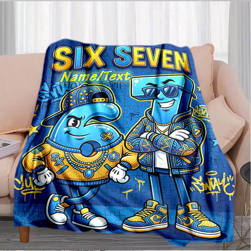 1PC Custom Name "Six Seven Urban Characters" Flannel Blanket Versatile,all-season Throw Suitable for the Living Room,bedroom,camping,travel,and Gift