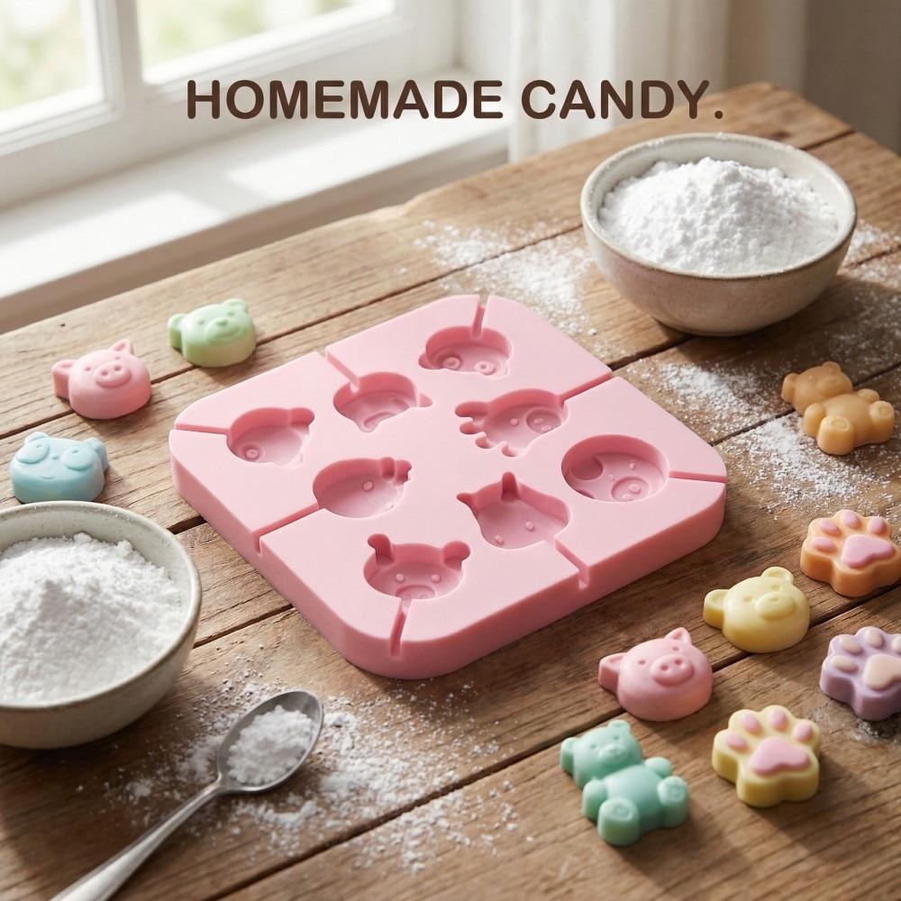 Multifunctional Silicone Candy Mold for Melted Cheese & Chocolate, Various Shapes, 14x14x1.5cm, Pink