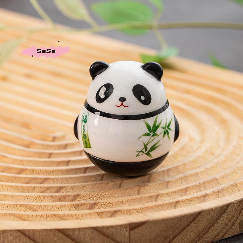 S-1 Pc Japanese Ceramic Panda Doll Crafts Panda Tumbler Toy Lucky Charm Fortune Ornament Landscape Home Office Desk Decor