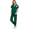 Women's Set V-Neck Short Sleeve Top with Pockets and Long Pants, Quick Dry Color Uniform for Healthcare Workers