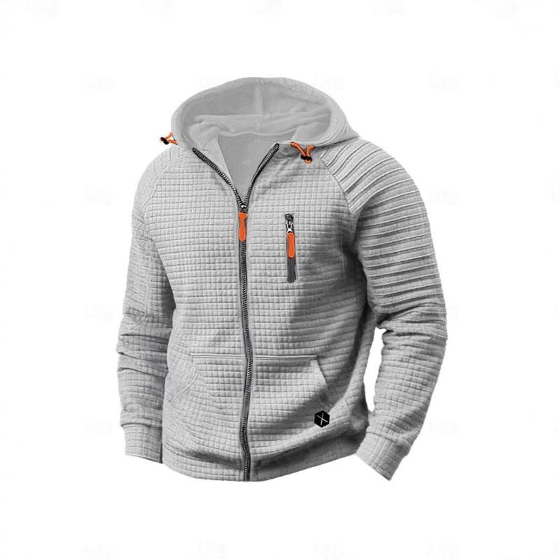 Men's Casual Pullover Jacquard Hoodie with Checkered Hood Jackets & Coats Men’s