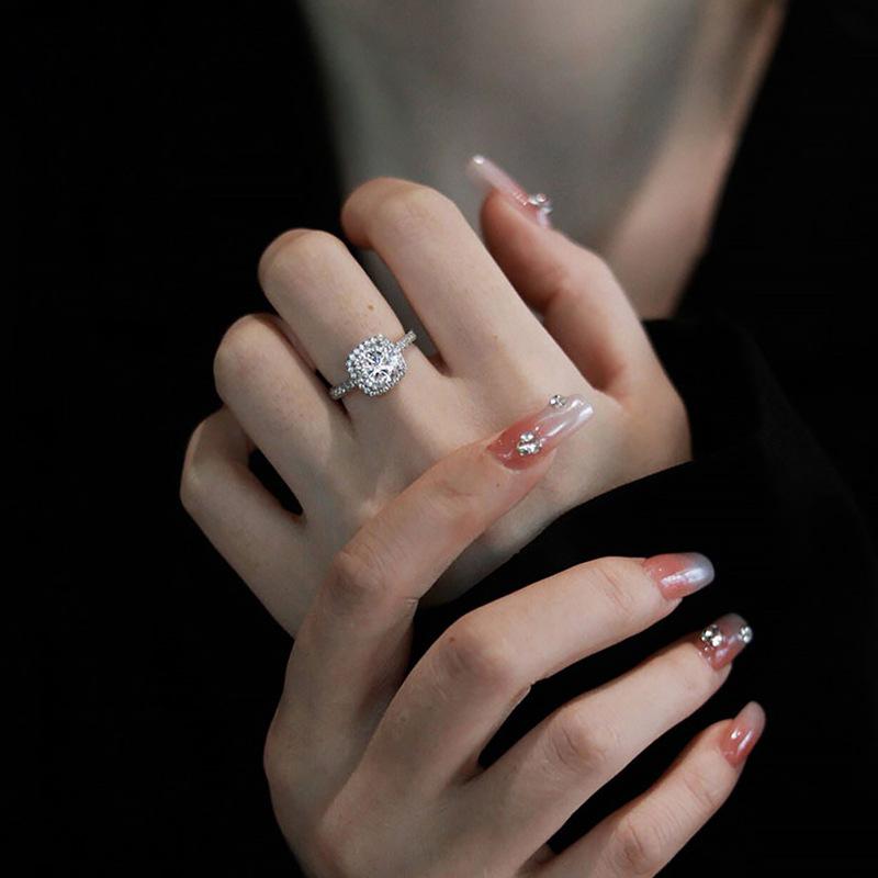 Princess Square Bag Small Sugar Cube Ring Plated With Rose Gold Imitation Live Mouth Adjustable Ring