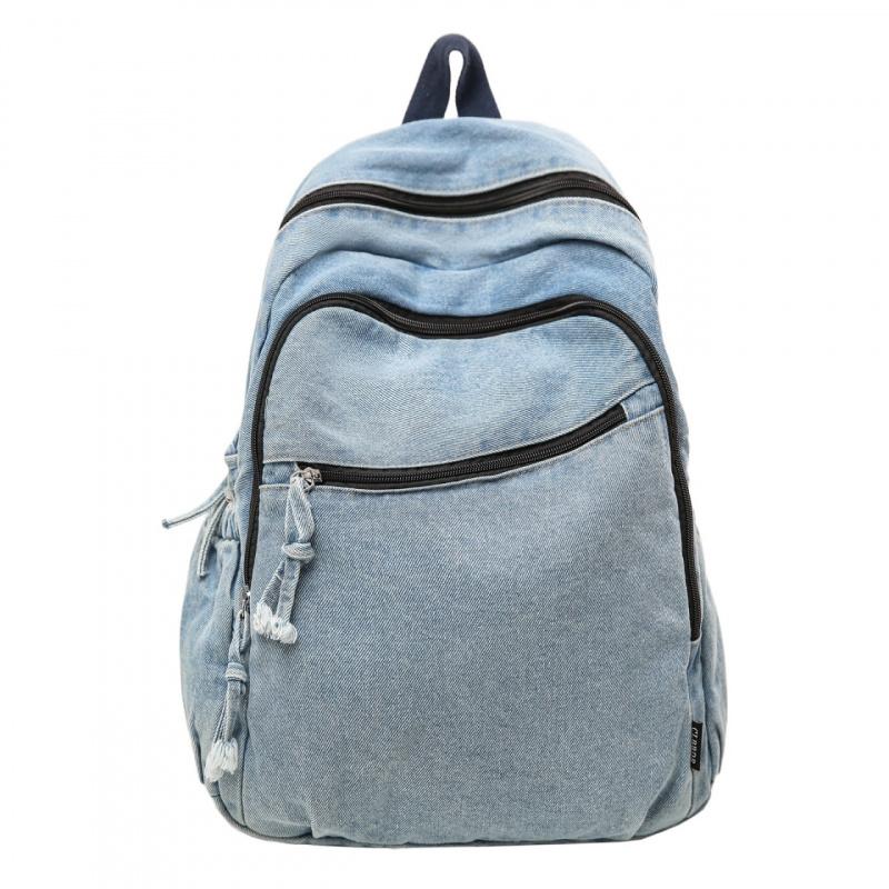 Vintage Denim Backpack for Female College Students Korean Style Casual Backpack for Women Commuting Trendy Brand Junior High Sch