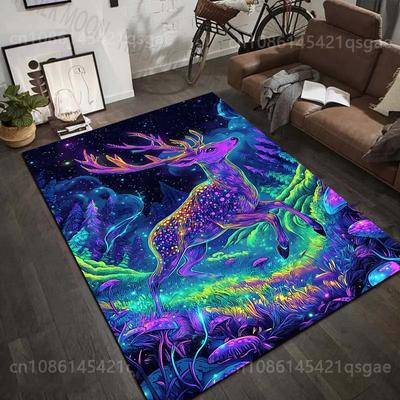 1PC Colorful Deer In Magical Forest Print Carpet Rug for Living Room Bedroom Sofa Doormat Home Decor Non-slip Floor Mat