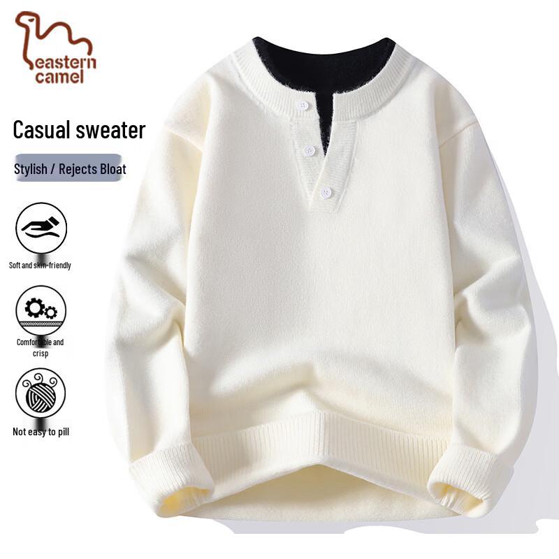Eastern Camel Men's Faux-Layer V-Neck Knitted Sweater